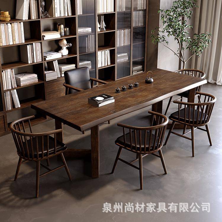 新家中式全实木HEE茶套用大板茶台简约客厅会客茶桌桌椅阳台喝茶