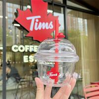 Tims咖啡杯TimHortons迷你墩墩杯玻璃吸管冷水杯辦公桌面喝水杯