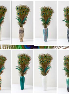 直销新款ALI6家居饰品摆件孔雀毛真羽毛摆件孔雀翎羽毛花瓶装饰品