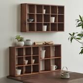 黑胡桃木茶室博古架茶具收纳置物架实木展示架壁挂墙上多宝阁格