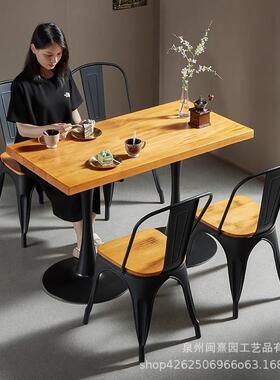 北欧实木餐XCL厅餐饮店休闲餐桌业椅组合子工风酒吧酒馆方桌2人餐