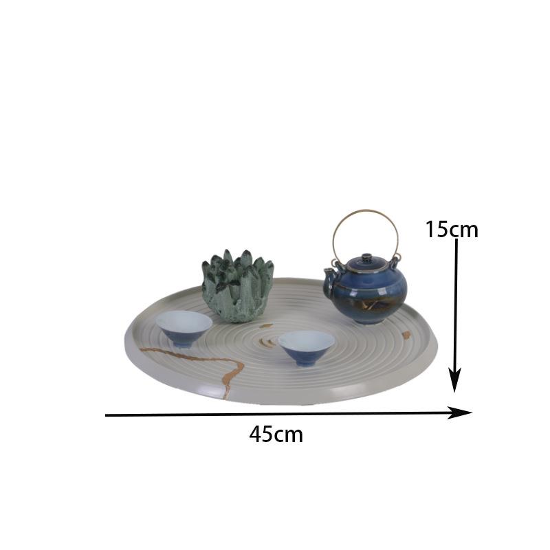现代中式圆形托盘茶具软装饰品样板房售楼处客厅餐桌陶瓷花瓶摆件