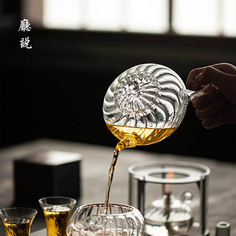 厅说 清源螺纹壶玻璃茶具新中式透明螺旋纹理泡茶壶防烫耐热家用