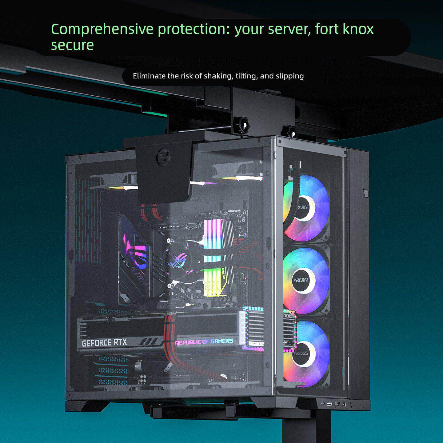 海景房机箱托架悬挂式带电源台式电脑主机架免打孔电动升降桌专用