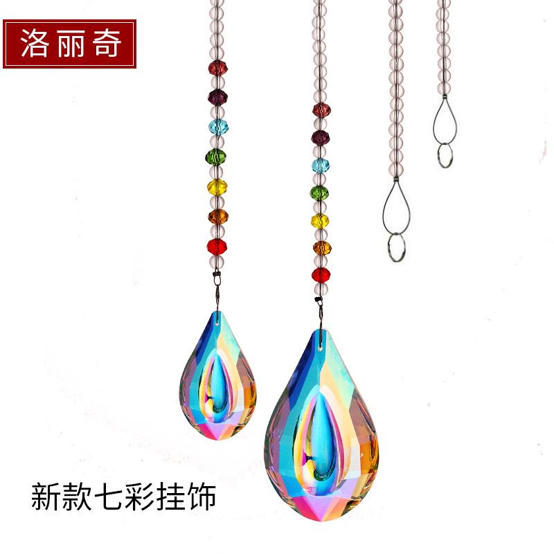 跨境亚马逊 K9彩色水晶挂饰DIY手工76MM水晶琵琶吊坠链条挂帘