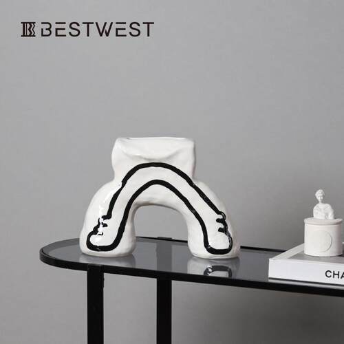 博西家居 创意抽象陶瓷花瓶摆件客厅插花瓶样板间装饰品高级感