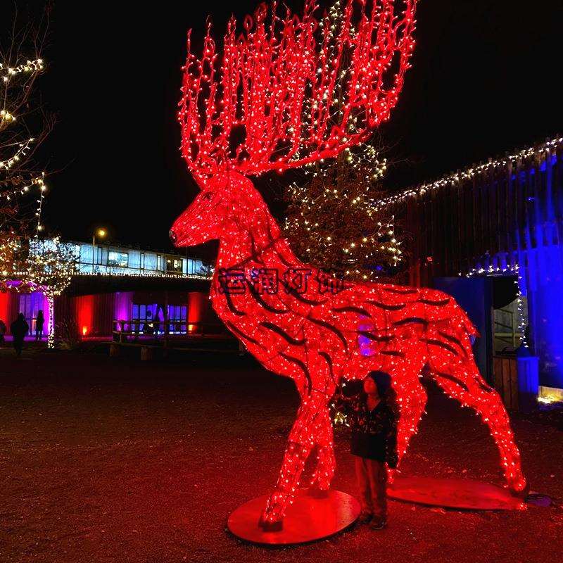 户外防水景观装饰灯圣诞驯鹿动物大型立体3D梅花鹿造型灯 LED光雕