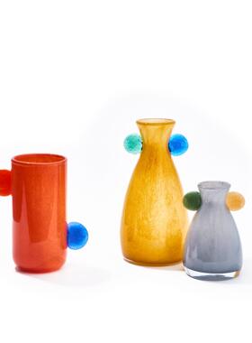 新品手工双耳渐变中古风小口花餐桌电视柜鲜花台面软装饰品