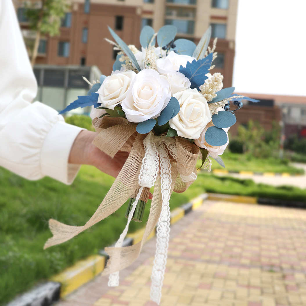 韩式婚礼新娘手捧花仿真花家居装饰花束婚纱旅拍摄影道具假花批发