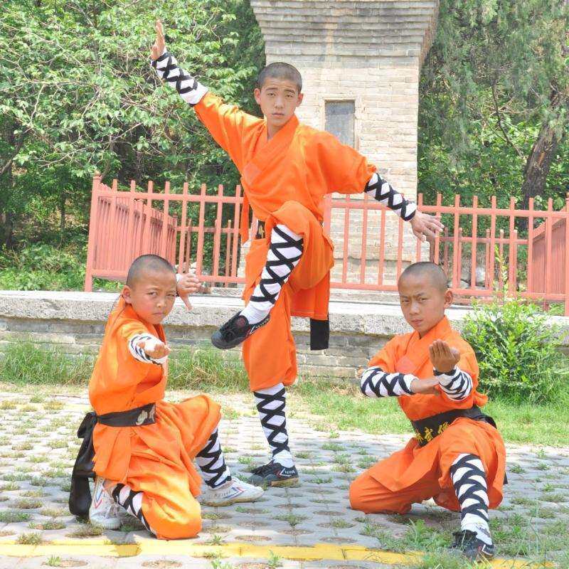 橘红色儿童少林寺武僧服装成人少林武术练练功服大全表演服