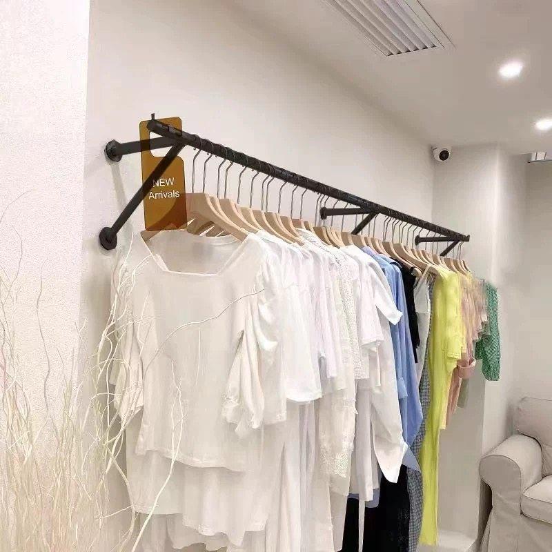 服装店挂衣杆奶白黑色上墙服装架男女装店壁挂侧挂童装货架展示架