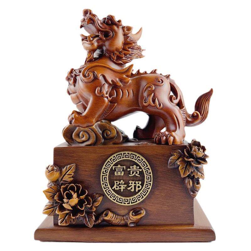 貔貅摆件木纹富贵招财皮丘摆件创意中式客厅玄关书桌装饰品