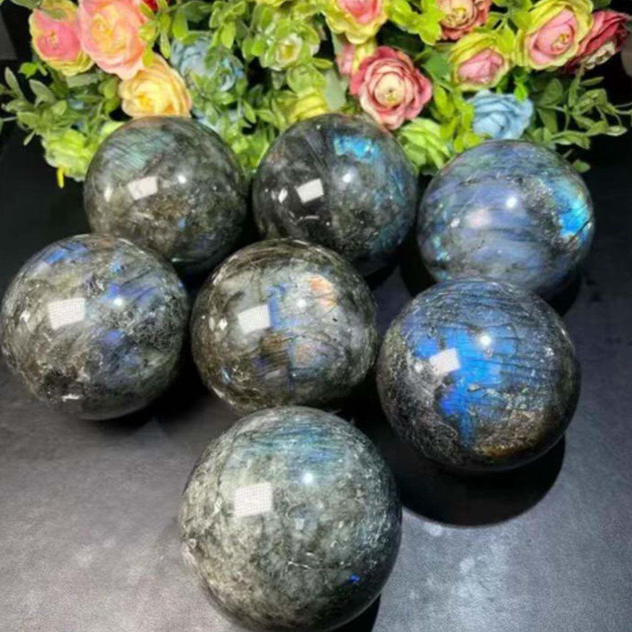 厂家天然打磨原石 拉长石水晶蓝紫光灰月光石 家居摆件工艺品