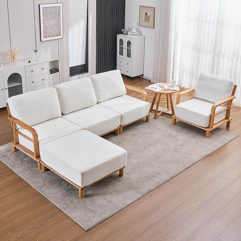 全实木小户型客厅三人位冬夏两用出租房单人双人布艺懒人沙发椅子