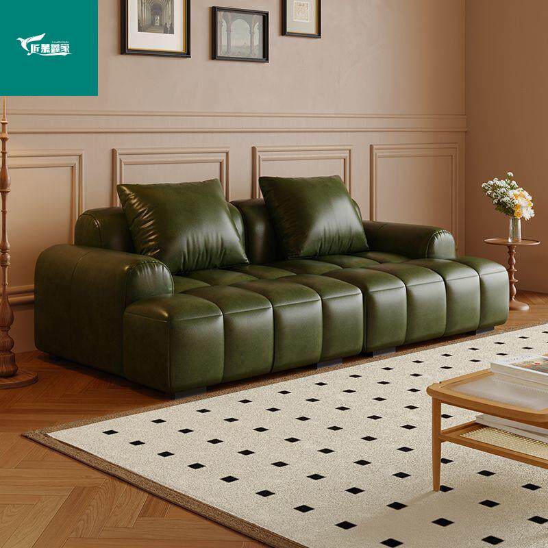 小户型复古风古风油蜡皮沙发真皮沙发客厅简约客厅直排商用皮艺