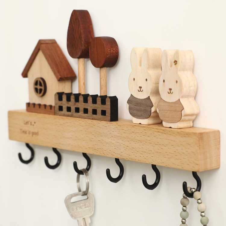 架装饰挂钩实木钥匙风进门墙上ins壁挂钥匙玄关可爱北欧入户收纳