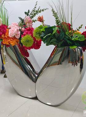 室内房地产售楼部酒店商场模具冲压不锈钢花盆容器金属花钵摆件