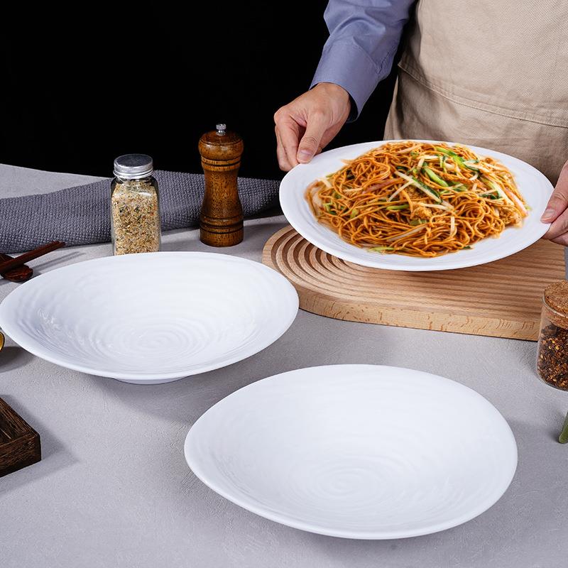 扬格10个装扬格密胺盘子创意炒饭炒面盘饭店快餐炒粉专用白色圆盘