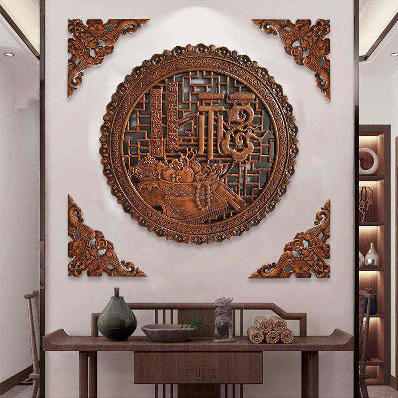 东阳木雕挂件香樟木装饰画 画工艺礼品摆饰中式彷古实木福字背景