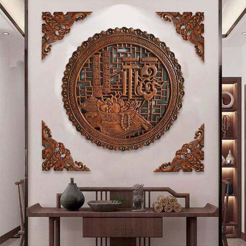 东阳木雕挂件香樟木装饰画 画工艺礼品摆饰中式彷古实木福字背景