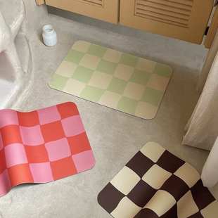 棋盘格科技布吸水脚垫防滑速干地垫家用厕所门门口洗手间浴室地毯