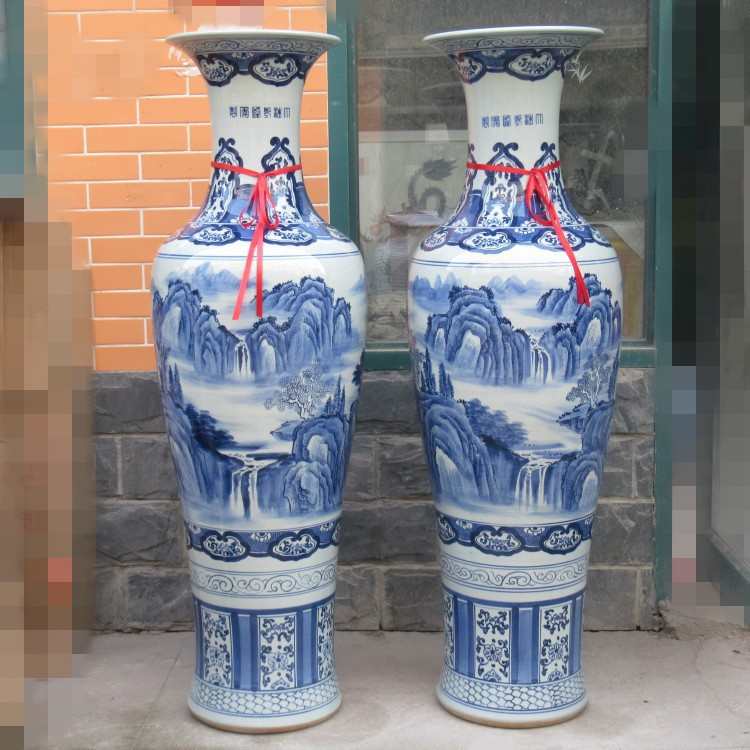 景德镇陶瓷落地大花瓶 仿古手绘缠枝莲青花落地花瓶 室内装饰摆件
