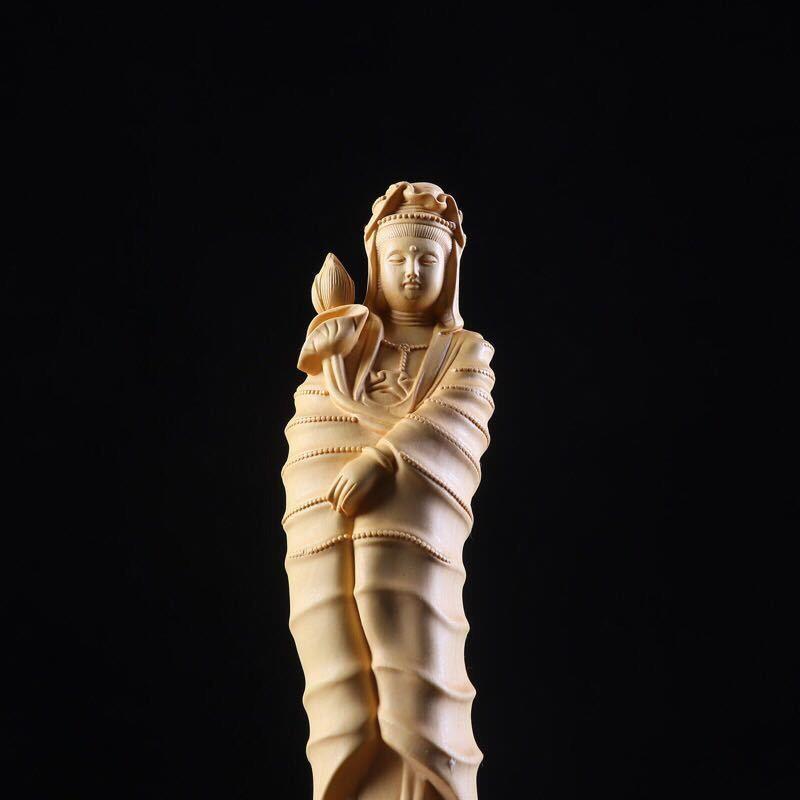 黄杨木雕竹节观音菩萨客厅观世音雕刻供奉工艺品摆饰家用