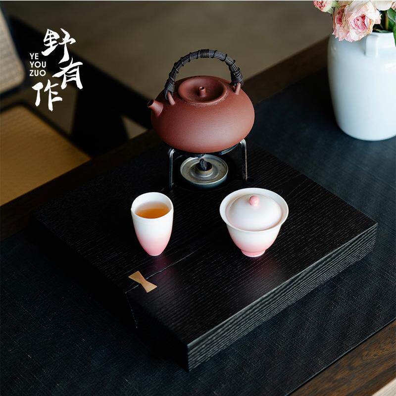 野有作白蜡木蜡烛温茶底座酒精炉日式实木温茶器干泡茶台壶承茶盘