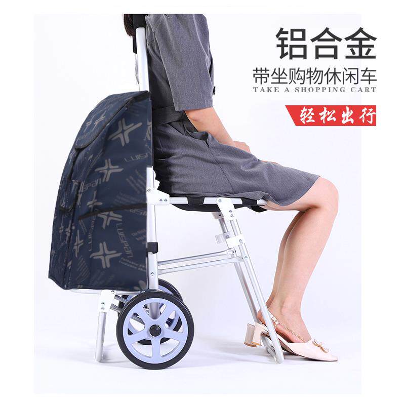 买 菜小拉车家用折叠可携式老人带椅购物拉杆车可推可坐购物车手