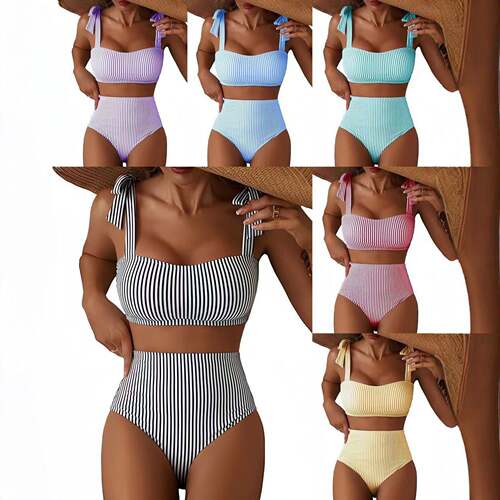 Bikini Womens Striped Tie Shoulder Sets Piece Swimsuits
