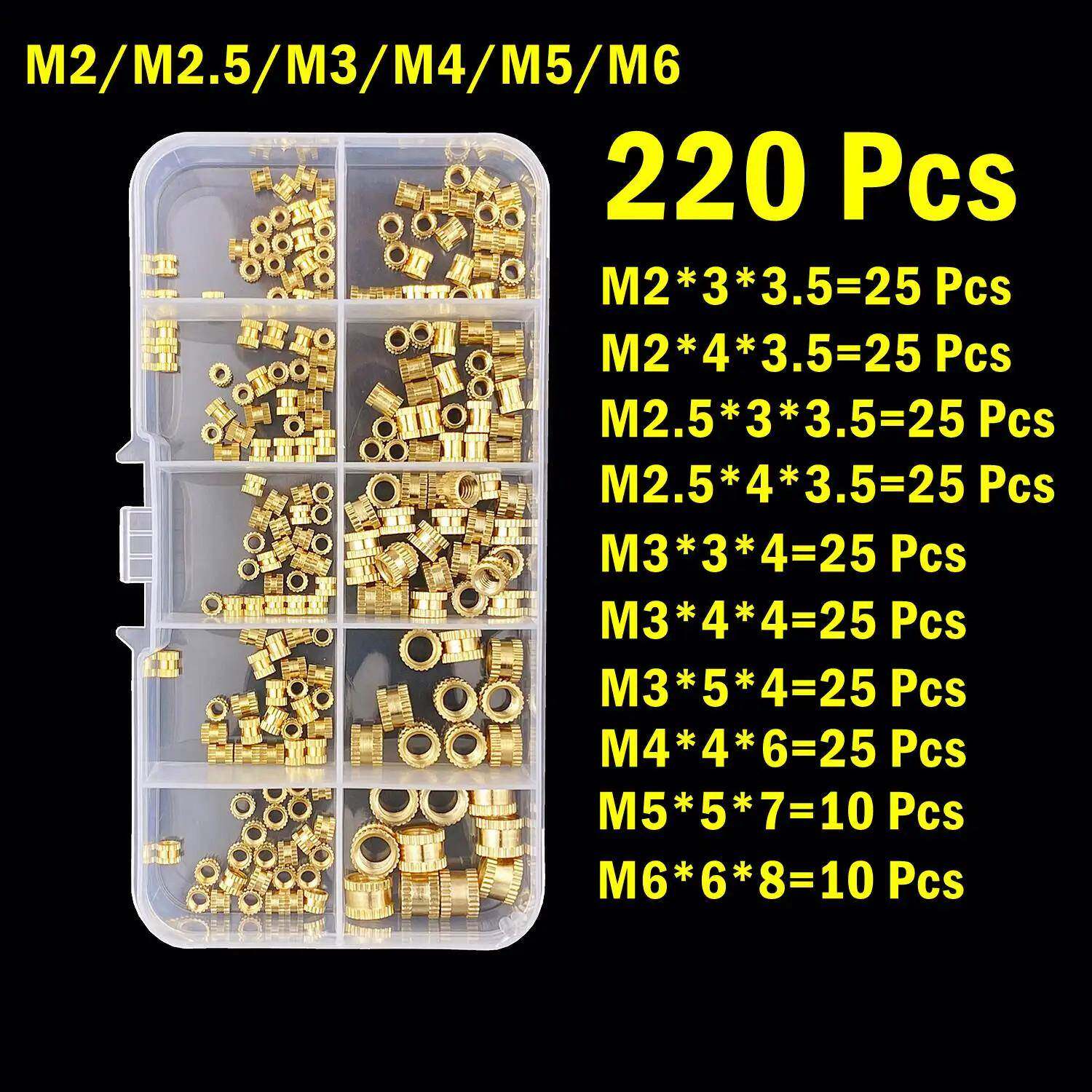 80PCS 220PCS M2 M2.5 M3 M4 M5 M6 热熔铜螺母 3D印表机配件