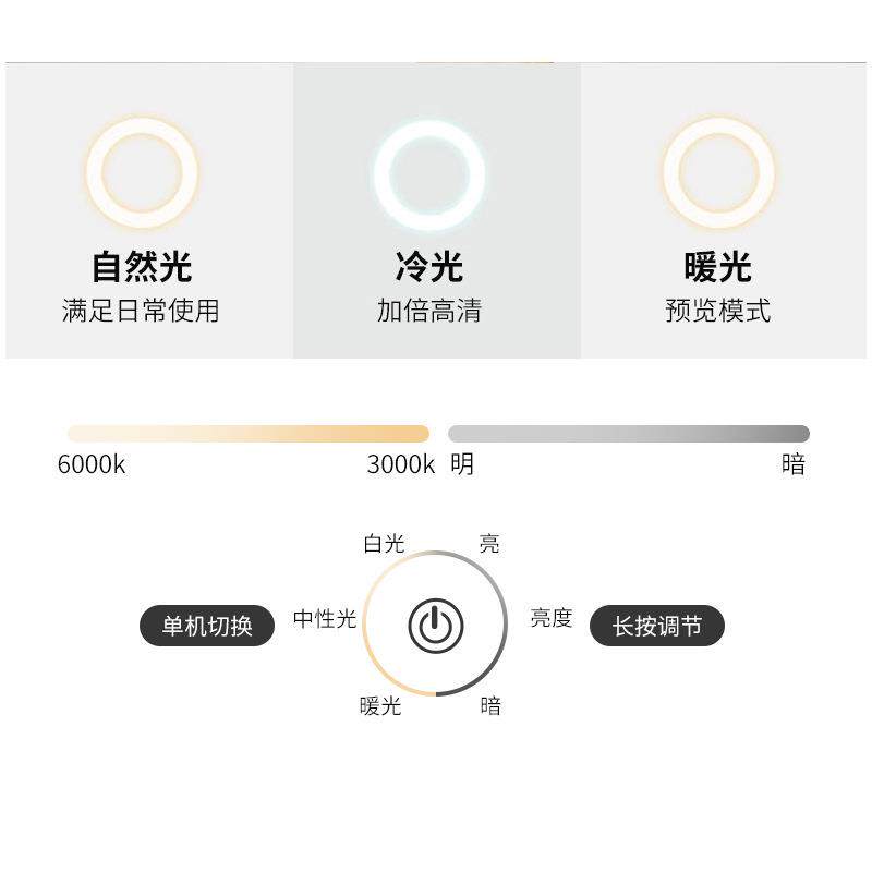 新款直销好莱坞led镜子网红长方形高清金属化妆镜宿舍桌面带灯化