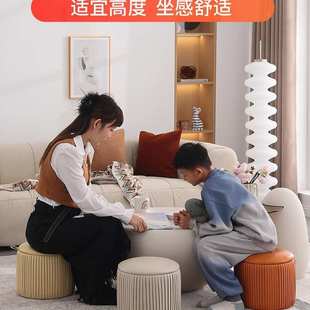 小凳子家用矮凳圆形坐蹲软包客厅沙发凳创意门口换鞋板凳实木皮凳