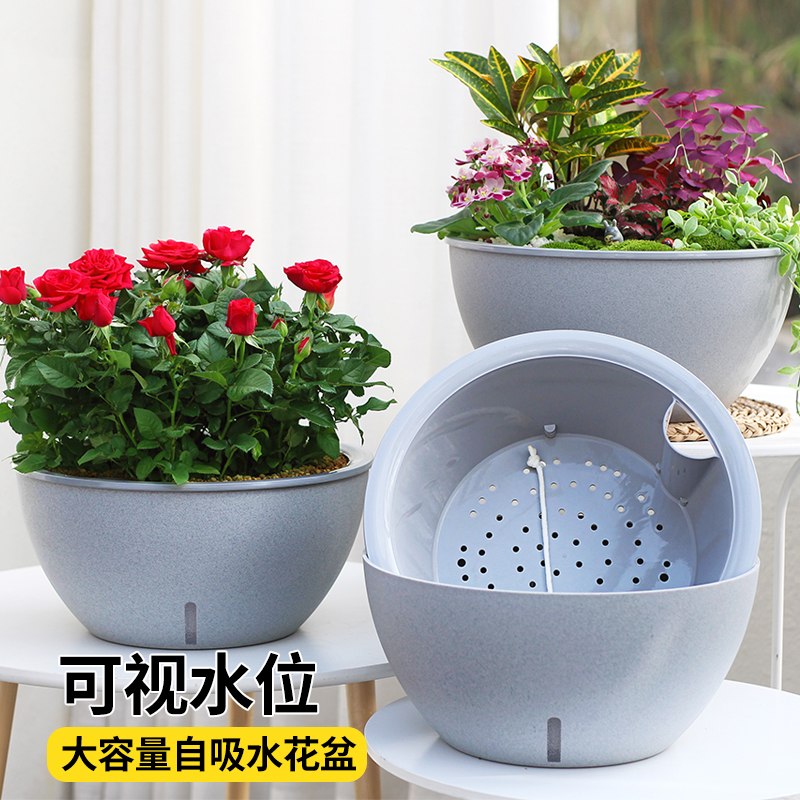 加厚超大室内家用盆景花盆绿植大花盆可视懒人储水绿萝种植塑料
