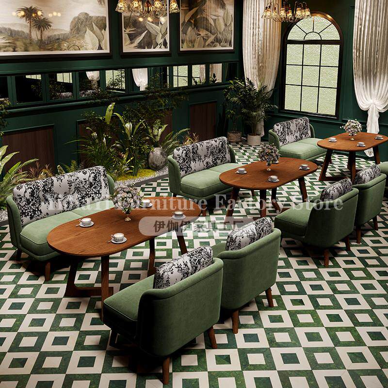 设计师覆古卡座沙发休闲实木西餐厅音乐餐吧接待洽谈桌椅组合商用