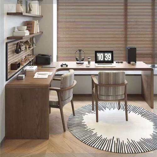 角落转角书桌实木家用L型双人写字桌原木风长条七字型办公电脑桌