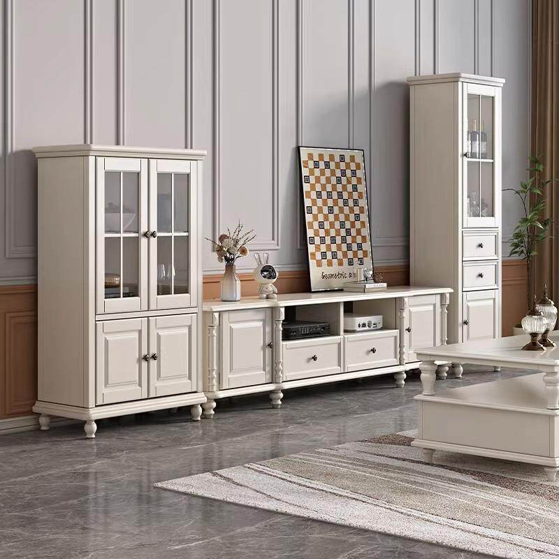 美式奶油风白色全实木电视柜茶几组合客厅家具套装原木地柜简约风