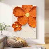 纯手绘油画橙色花卉客厅装 玄关沙发背景墙奶油风挂画 饰画极简风格