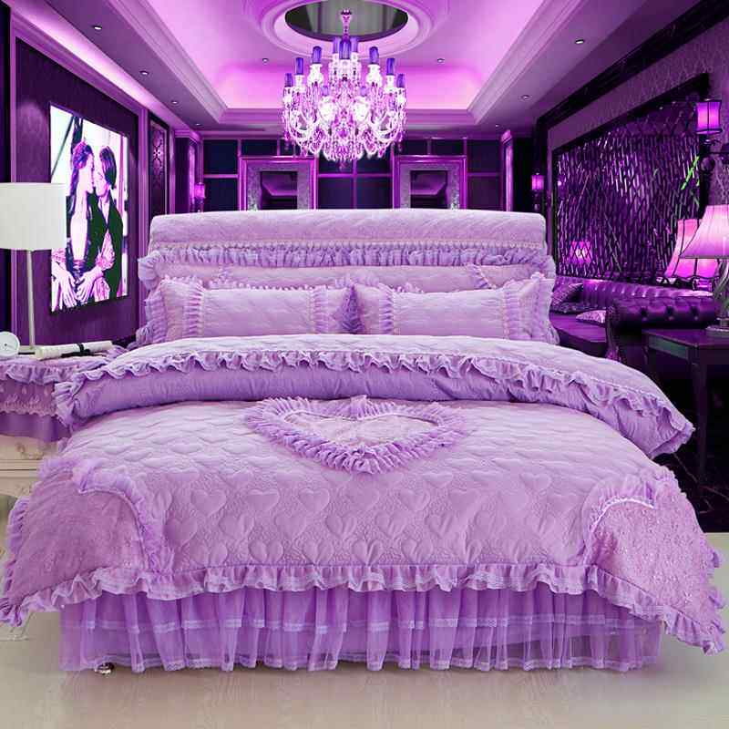 高档款韩版婚庆公丝主风床裙款四件套薄花边床罩床套蕾1.8m米床上