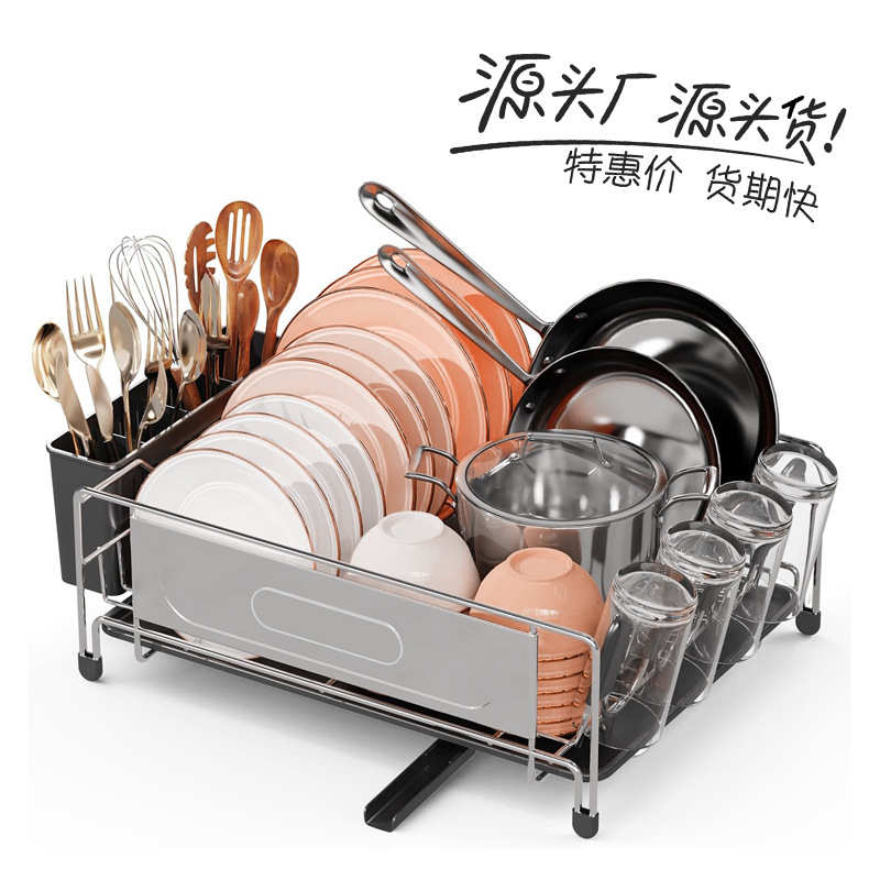 放碗碟的收纳架大容量单层白色碗碟架沥水架带杯架厂家特惠