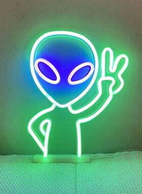 LED霓虹灯hello外星人造型灯星球系列绿色外星人氛围灯装饰小夜灯