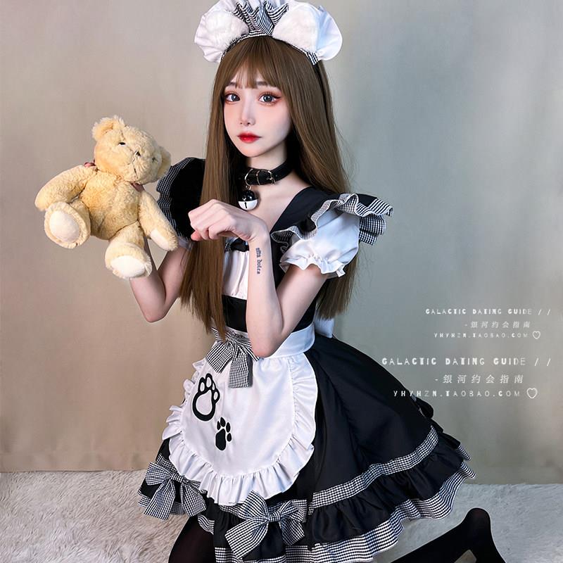 黑猫少女女仆装洛丽塔连衣裙 哥德风性感黑丝COS服装大码造型