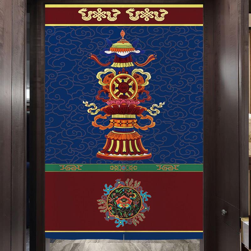 藏式八吉祥门帘布艺佛八宝隔断遮挡卧室门帘挂饰