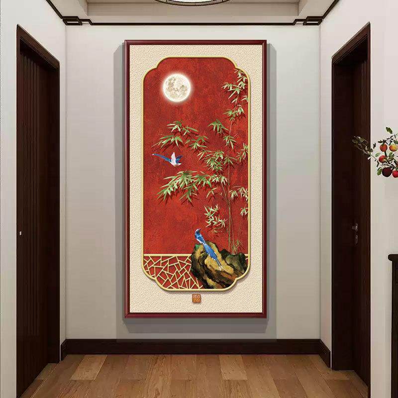 喜气门玄关壁饰画新中式装入户正对门挂UEL画实木走廊过盈道国画