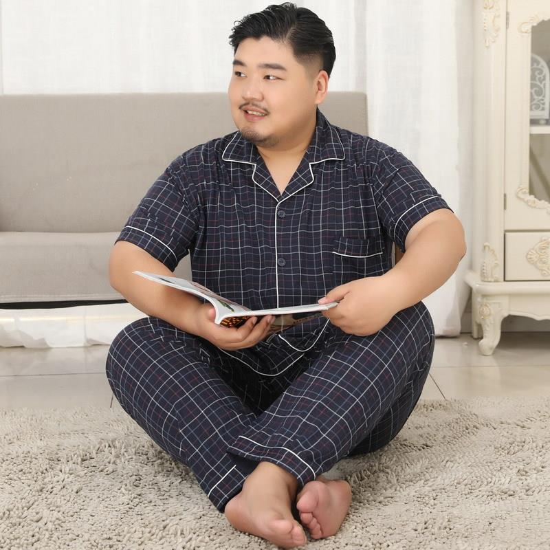美基韵 男棉质翻领短袖长裤薄睡衣套装 5XL加肥加大码肥佬家居服