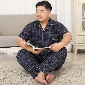 美基韵 男棉质翻领短袖长裤薄睡衣套装 5XL加肥加大码肥佬家居服