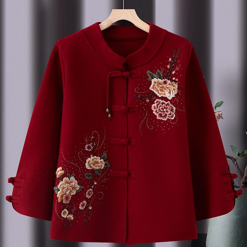 妈妈秋装唐装毛衣外套中年妇女春秋喜庆中老年人奶奶参加婚礼服装
