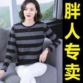 胖mm春季长袖t恤女装大码宽松纯棉打底衫，中年妈妈装上衣秋衣遮肚