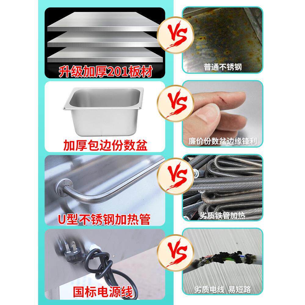 快餐保温台商用加热台式快餐车食堂售打菜台盒饭厨房自助餐不锈钢