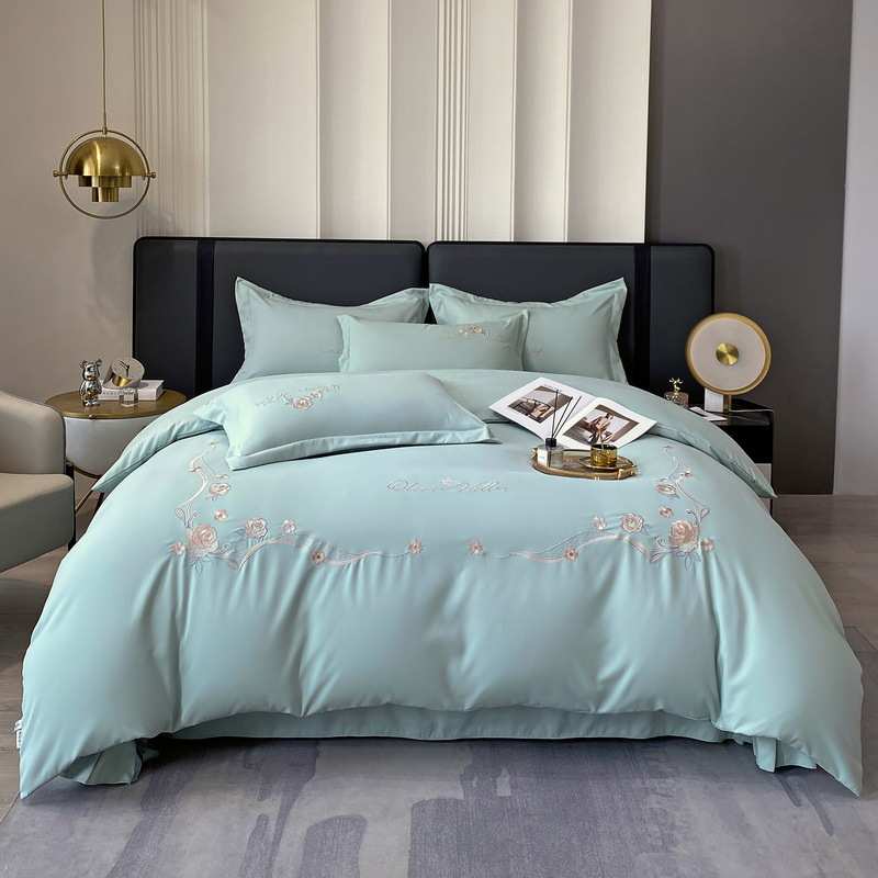 长绒棉被套绣花四古典四季通用韵味品款厂家床纯色床单件套绣花